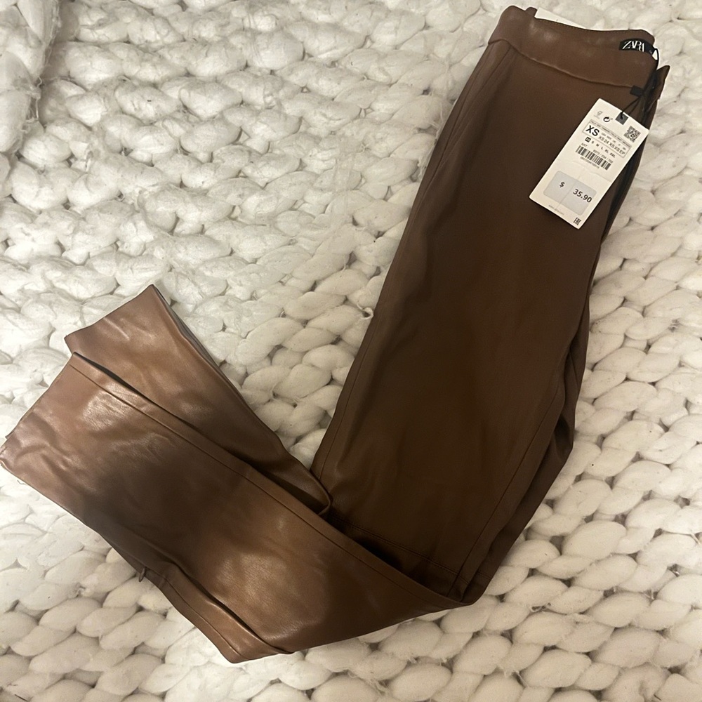 NWT Zara Tan Faux Leather Pants